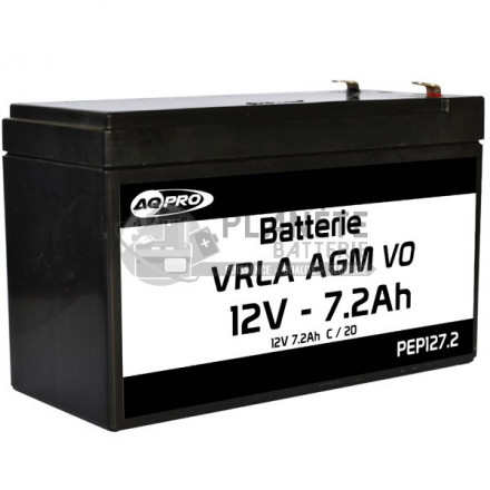Batterie plomb étanche 12V 7.2Ah VRLA AGM flamme retardante - Sortie F4.75