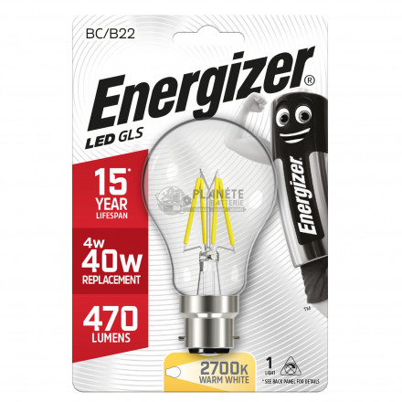 Ampoule LED Standard Filament B22 470lm 4W/40W 2700K Energizer B1