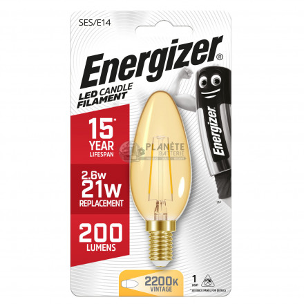 Ampoule LED Flamme filament fumé E14 200lm 2.6W/21W Energizer BL1